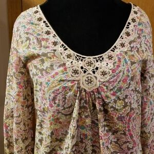 Tommy bahama cotton beaded lace floral top